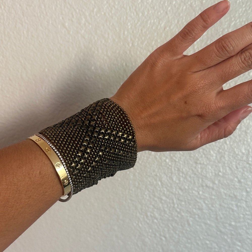 Wide Black Beaded Cuff Bracelet
